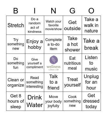 Self-Care Bingo Card