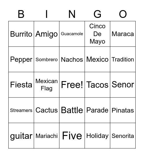 Cinco de Mayo Bingo Card