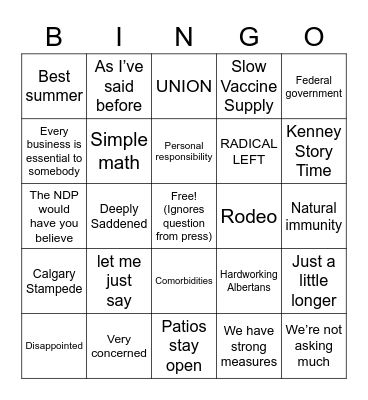 Kenney Kures Kovid feat. account run by staff Bingo Card