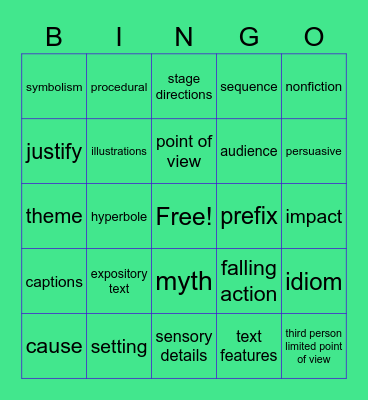 STAAR READING Bingo Card