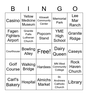 Tour of Granite Falls Bingo Card