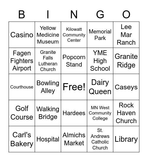 Tour of Granite Falls Bingo Card