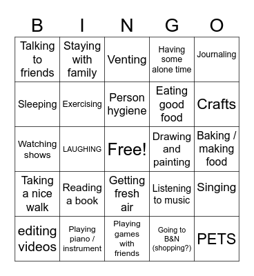 Self-Care Bingo LEE TA Bingo Card