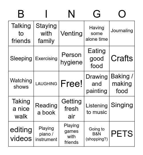 Self-Care Bingo LEE TA Bingo Card