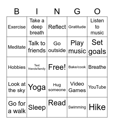 Self Care Bingo Card