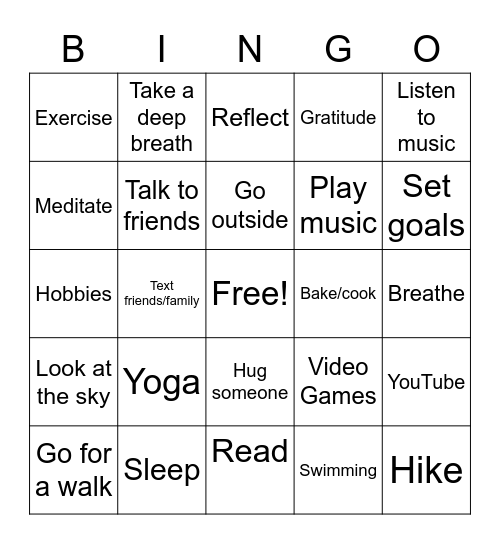 Self Care Bingo Card