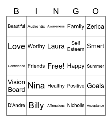 Love Ya Selfie Bingo Card