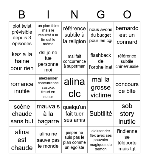 Shadow and bones : si tu suis le plan tu meurs Bingo Card