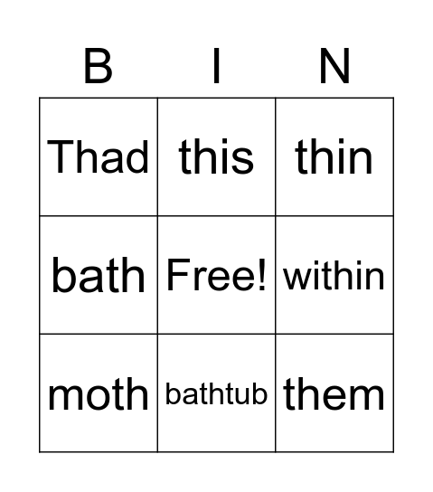 TH Words - Bingo Card