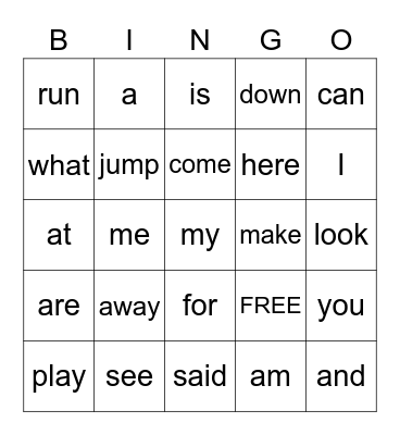 Dylan's sight words Bingo Card