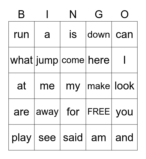 Dylan's sight words Bingo Card