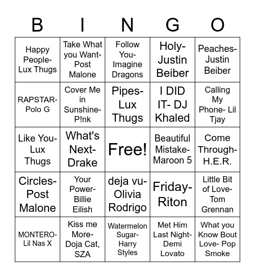 Top Hits- 5/4/21 Bingo Card