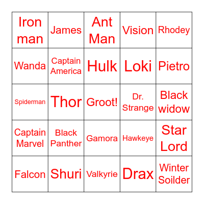 Marvel Bingo Card