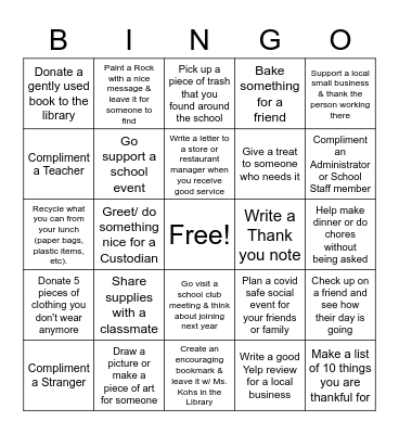 Spread a Little Kindness Challenge! Complete the Bingo Card & get a Prize in C205 Bingo Card