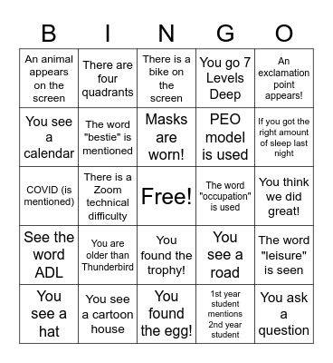Thunderbird Clubhouse Bingo Card