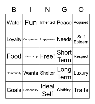 Personal Development Bingo Card