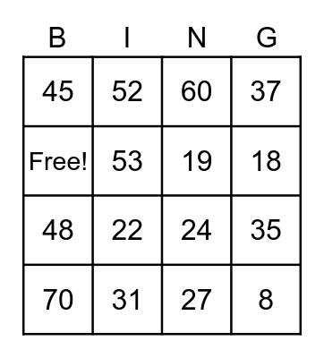 Place Value Bingo Card