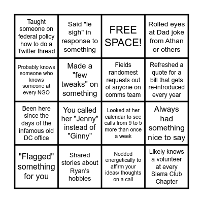 Ginny Bingo! Bingo Card