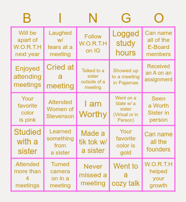 "I AM WORTHY" Bingo Card
