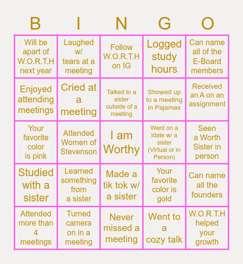 "I AM WORTHY" Bingo Card