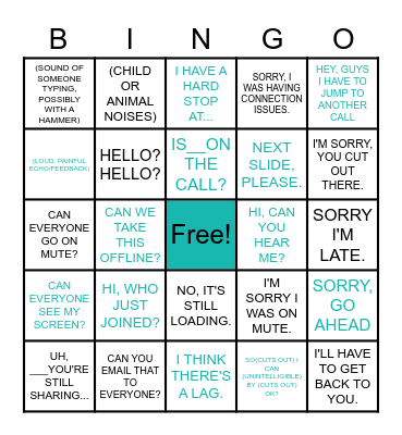 Conference Call Bingo Card