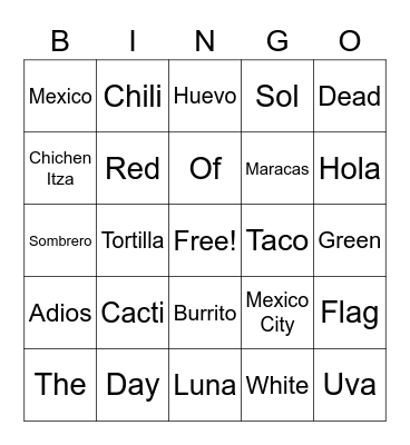 Mexico Sight word BINGO Card