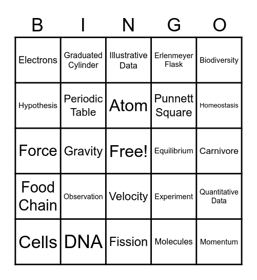 My Kind of Science Bingo Card