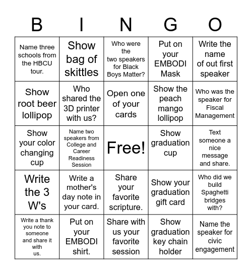 EMBODI BINGO Card