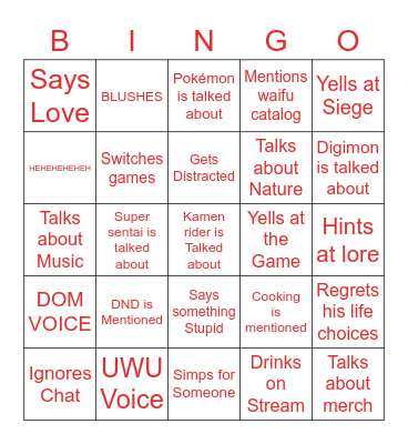 Pyro's Card of Chaos Bingo Card