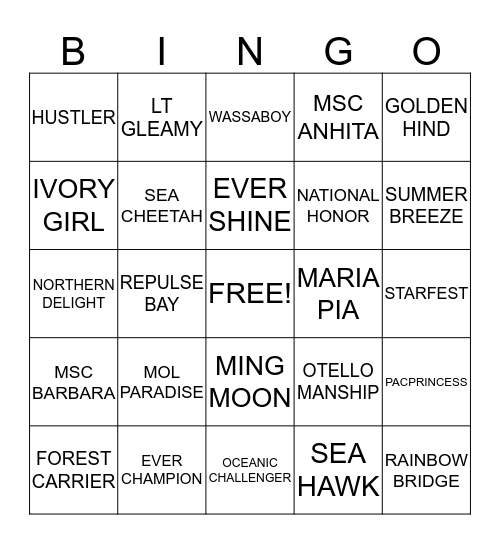 VESSEL BINGO FOR THE MOST AWESOME PEOPLE Bingo Card