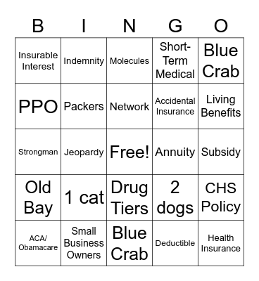 Susan's Health & Life Insurance Bingo Card