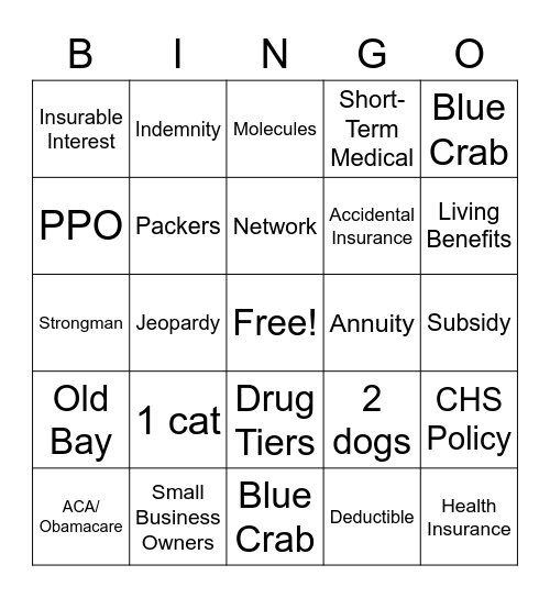 Susan's Health & Life Insurance Bingo Card