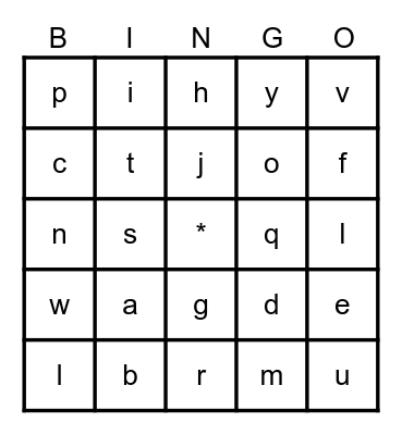 Alphabet Bingo Card