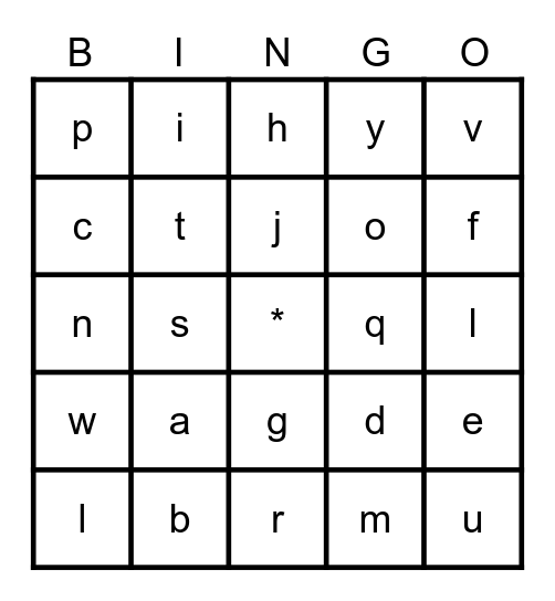 Alphabet Bingo Card