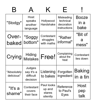 Ultimate Bake Off Card Bingo Card