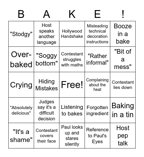 Ultimate Bake Off Card Bingo Card