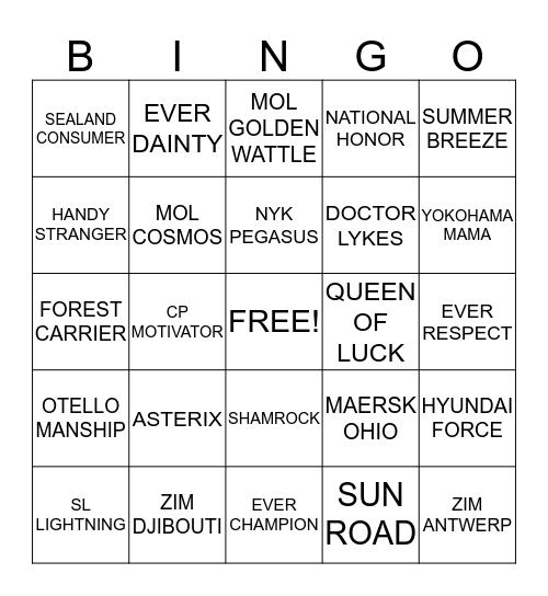 VESSEL BINGO FOR THE MOST AWESOME PEOPLE Bingo Card
