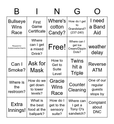Terrace Guest Service Bingo Card