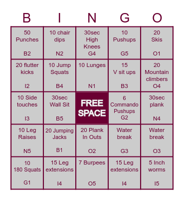FITNESS BINGO Card