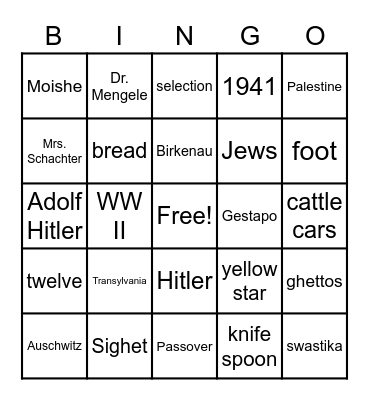 Night by Elie Wiesel Bingo Card