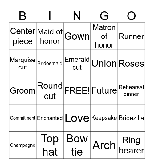 Bridal Shower Bingo Card