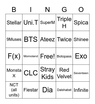 Do we like the same kpop groups? Bingo Card