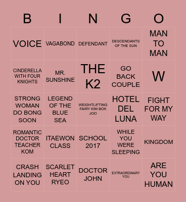 KOREAN DRAMA Bingo Card