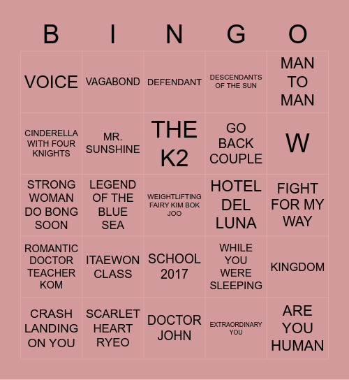 KOREAN DRAMA Bingo Card