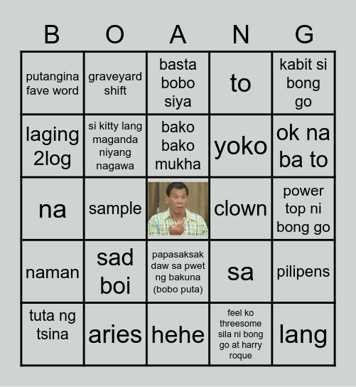 tangina mo duterte Bingo Card
