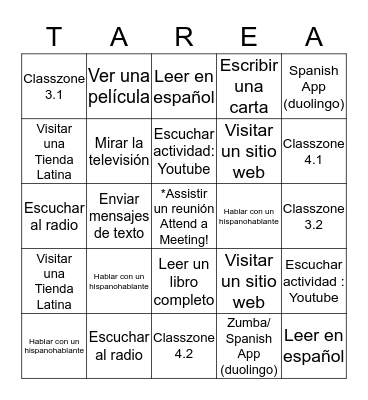 Español 1 Bingo Card