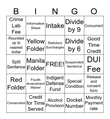 Court Services Work Bingo Card