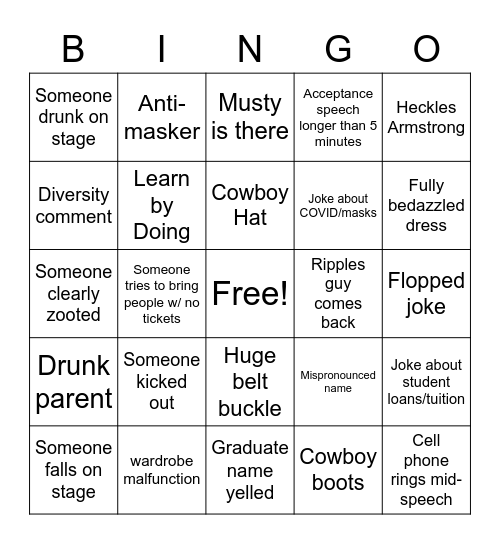 Poly 2021 Graduation Bingo Card