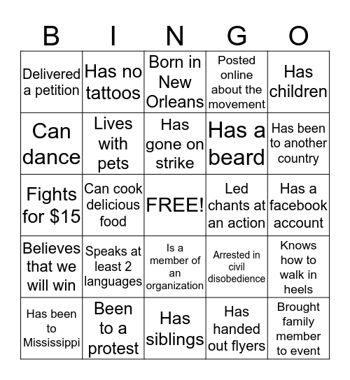 Raise Glasses to Raise Wages Bingo Card