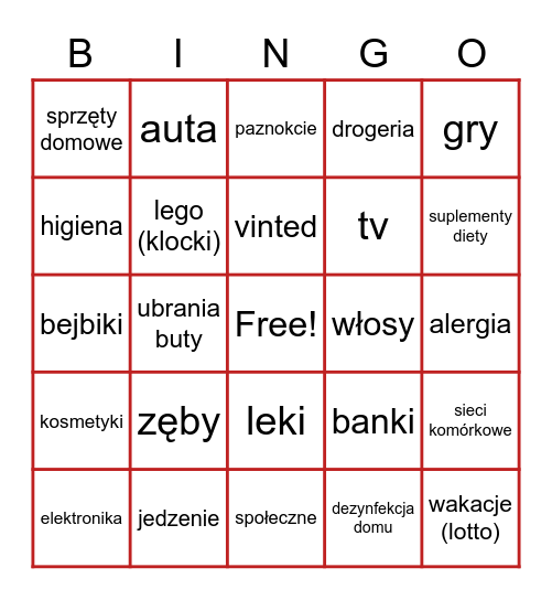 bingo reklamowe Bingo Card